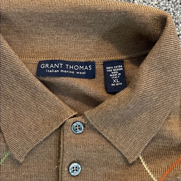 Grant Thomas 100% Extra Fine Italian Merino Wool Brown Argyle Sweater - Picture 3 of 4